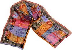 Feline Family Portrait Silk Scarf with Sequins by Laurel Burch