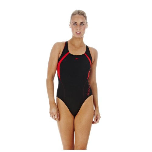 Speedo Damen Badeanzug LaneSprint Powerback, schwarz-rot, 42, 8078926236 Preisvergleich