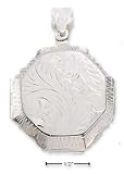 Sterling Silver Engraved 30mm Octagon Locket Pendant