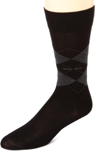 Hugo Boss Men's S Design Argyle Dress Sock, Black, One Size