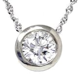 .38CT 14k White Gold Round Brilliant Cut Bezel Set Diamond Pendant & 18 Chain Necklace color (G/H) clarity (SI2/I1)