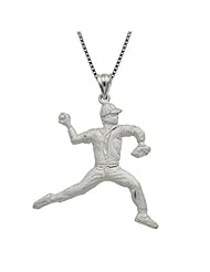 Sterling Silver Baseball Player Necklace Pendant with Box Chain