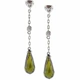 Sterling Silver Simulated Diamond and Olive Green cz Teardrop Earrings