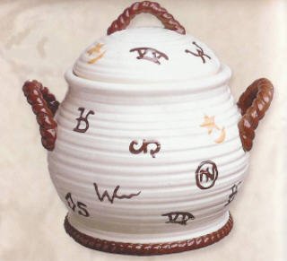 COWBOY Western CHILI Crock BEAN POT Soup Tureen White with Cattle BRANDS Design