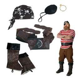 Pirate Set Includes: Boot Toppers, Head Scarf, (Eye Patch, Earring, Belt) Party Accessory (1 count) (1/Pkg)