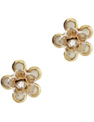 Womens Gold Tone Cream Flower Stud Earrings