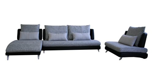 Baxton Studio Luciano 3-Piece Leather/Fabric Sectional, Black/Gray