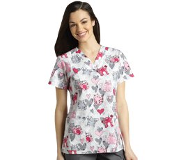 White Cross Women's Print V-neck Scrub Tops