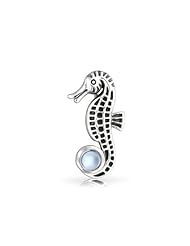 Bling Jewelry 925 Silver Nautical Antique Seahorse Blue Topaz Pendant Gemstone