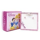 14K Gold Walt Disney Childrens Pink Square Cubic Zirconia Studs