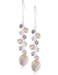 Sterling Silver Freshwater Cultured and Coin Pearl Cluster Drop French Wire Earrings