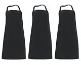 3 pcs Restaurant Kitchen Bib Aprons Cotton BLACK 28 x 34