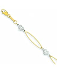 Genuine 14K Two-Tone Puff Heart & Flat Oval Bracelet 7.25 Inches 1 Grams Of Gold 100% Satisfaction Guaranteed.