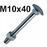 M10 x 40 Carriage Bolts with nuts  Zinc Plated - Quantity 5 pk