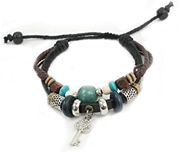 Unicoop Key Beaded Zen And Color Bead Charm Leather Wrap Bracelet BLACK (ONESIZE)
