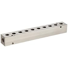 Polyconn PCM10-125-10NP Nickel Plated Aluminum Manifold, 1/4" NPT Female x 1/8" NPT Female, 10 Stations