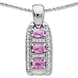 Pink Sapphire & Diamond millgrain Pendant in 14K White Gold