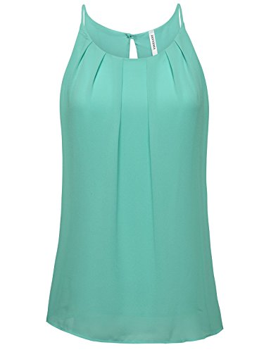 ZENNESSA's Womens Scoop Neck Pleated Front Fitted Chiffon Cami Tank Tops