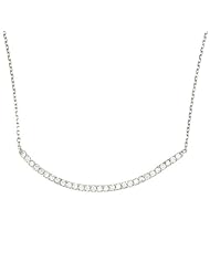 Sterling Silver 16" + 2" Extension Curved CZ Bar Necklace
