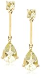 14k Yellow Gold Olive Quartz Drop Earrings