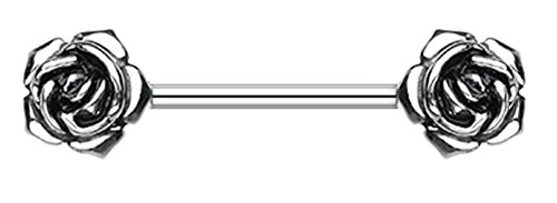 Vintage Rose Flower Nipple Barbell Ring - 14 GA (1.6mm) - Sold as a Pair