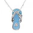 Baby Blue Enamel Pendant Necklace in 925 Solid Silver Flower Sandal - 16 Inch
