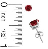 .925 Sterling Silver Lab Created Ruby Gemstone Stud Earrings in Four Prongs - Round Shape 5 mm