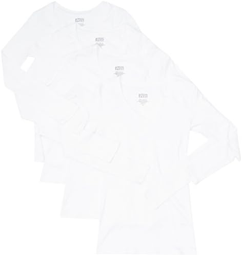 4 Pack Active Basic Women's Basic V-Neck Tee Small White, White, White, White