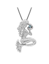 Sterling Silver and Blue Topaz Mermaid Necklace Pendant with Box Chain