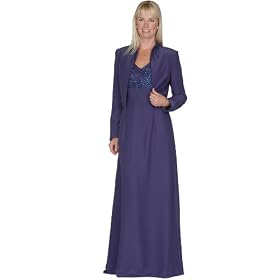 Formal Evening Dress with Short Jacket - Mother of Bride & Groom, Wedding, Party, MOB Gown by Sean Collection (7252P) Eggplant