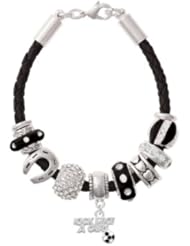 Silver "Kick Like a Girl" with Enamel Soccer Ball on a Black Love & Luck Bead...