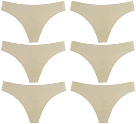 Basico Women No Lines Hister Thong Panties All Season Plain (LG, Beige-6pcs)