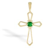 14K Yellow Gold Genuine Round Emerald Cross Pendant
