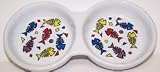 Vo-Toys Ceramic Double Cat Crock with Fish Skeltons 8.5in