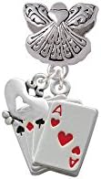 Aces Card Hand Angel Charm Bead with Mini Heart