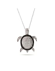 Sparkling Micropave CZ Sterling Silver Turtle Pendant