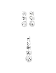 Sterling Silver 3 Stone Cz Earrings And Pendant Set