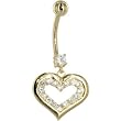 Solid 14kt Yellow Gold Cubic Zirconia Encased Heart Dangle Belly Ring