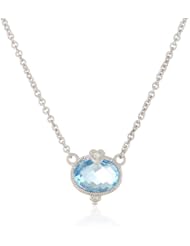 Judith Ripka "La Petite" Oval Stone with Heart Blue Pendant Necklace