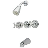 IMAGE OF Kingston Brass KB232AX Tub and Shower Faucet with Three Cross Handles, Polished Brass