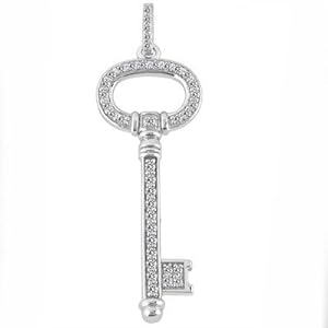 14k .43 Dwt Diamond White Gold Key Charm 45mm - JewelryWeb