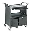 Rubbermaid Commercial Plastic Service Cart with Cabinet and Sliding Drawer, 2 Shelves, Black, 200lbs Capacity, 37-1/4" Height, 33-5/8" Length X 18-5/8" Width