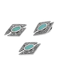 Sterling Silver Round Turquoise Diamond Marcasite Vintage Earring Pendant Set