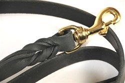 Dog Leash - High Quality Leather - Black - Dual Handle - 5ft - 3/4