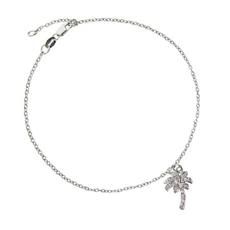 Eve's Addiction Sterling Silver Cubic Zirconia Palm Tree Anklet