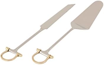 Hammered Stainless Steel Cake Knife and Server Set Gold Buckle