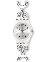 Swatch Menthol Tone White Grey Stainless Steel with Rhinstones Ladies Watch LK321G