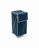 H & L Russel Ltd Folding Laundry Hamper, Marine Blue with Clotted Cream Trim