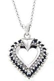 Sterling Silver 1/4 CT TW Genuine Diamond and Sapphire Heart Pendant