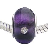 LovingtheBead © 'Cheeky Purple' Gem-Set Foil Murano Glass Slide-on & slide-off Bead Charm